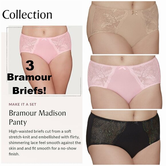 Set of 3! Panties Extra Large Briefs Bramour 32 FITS 31-32" High-Waist 42-44 Hip - Picture 1 of 16